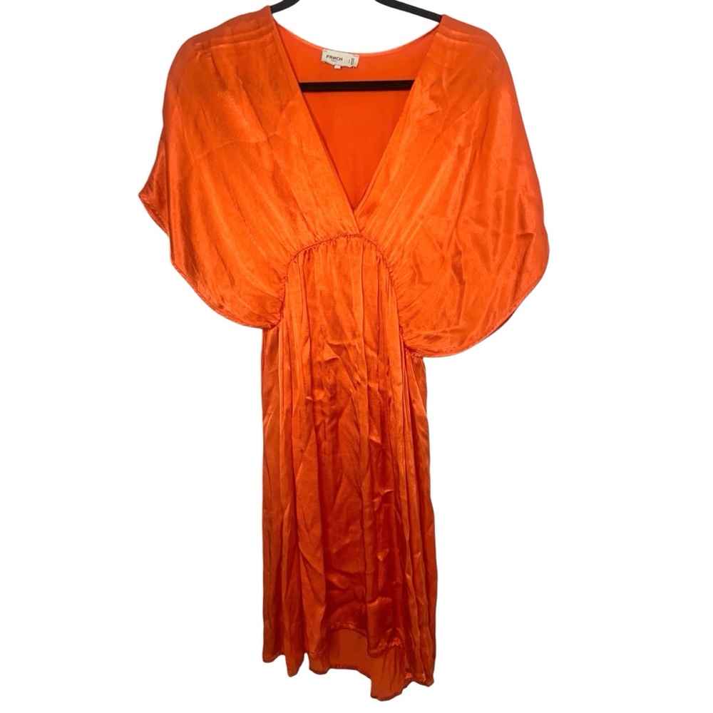 FRNCH Paris Colorful Metallic Orange Grecian Goddess Silky Small Mini Dress